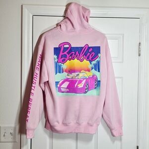 BARBIE Hoodie XL Pullover Sweatshirt Retro Miami Hustle Outrun 80's Pink Car